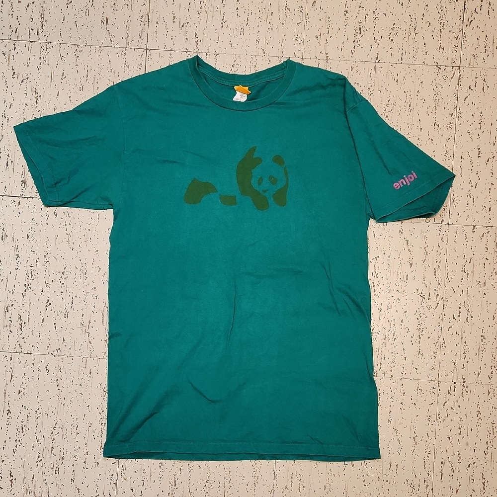 Enjoi Skateboarding Green Panda Spellout Logo T Shirt Vintage Y2K